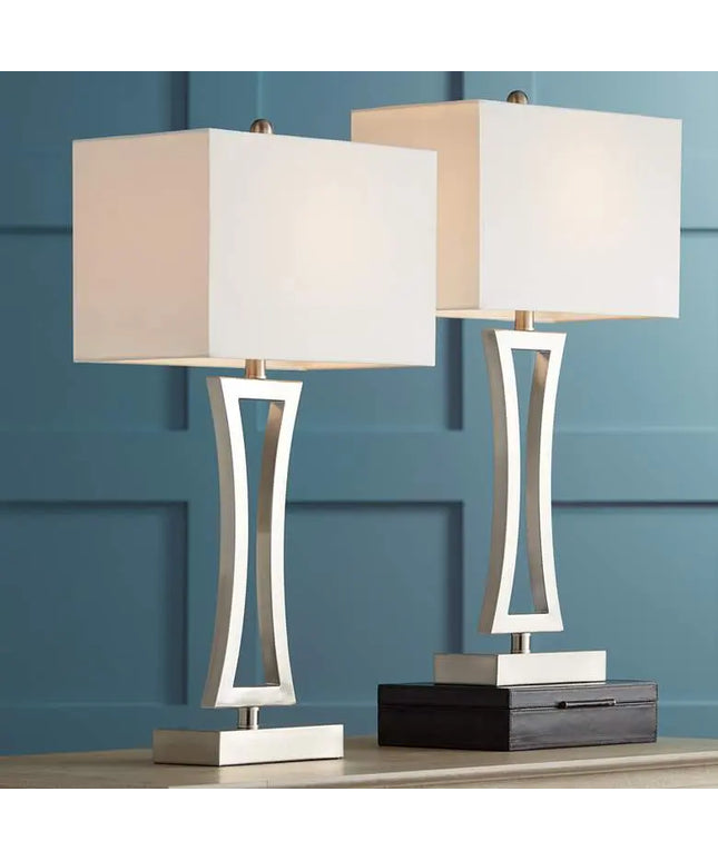 360 Lighting Roxie 31" High Brushed Nickel Metal Table Lamps Set of 2 360 Lightning