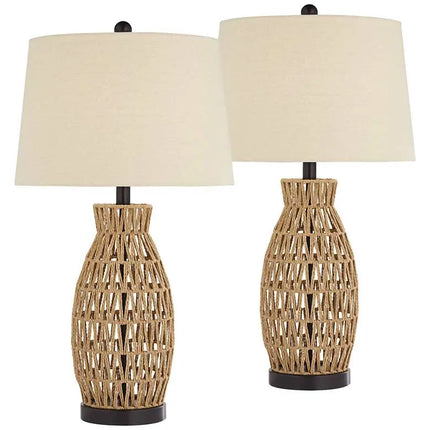 360 Lighting San Carlos 27" Rattan Wicker Table Lamps Set of 2 360 Lightning