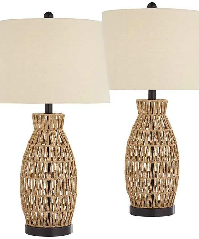 360 Lighting San Carlos 27" Rattan Wicker Table Lamps Set of 2 360 Lightning