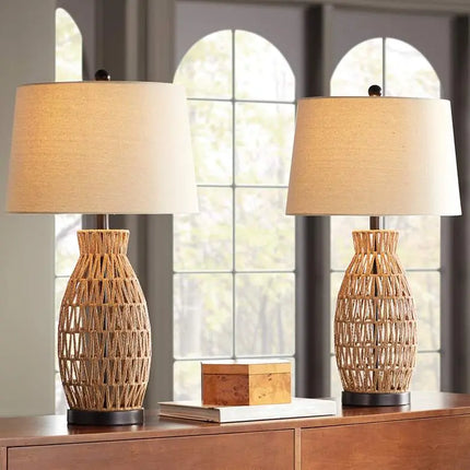360 Lighting San Carlos 27" Rattan Wicker Table Lamps Set of 2 360 Lightning