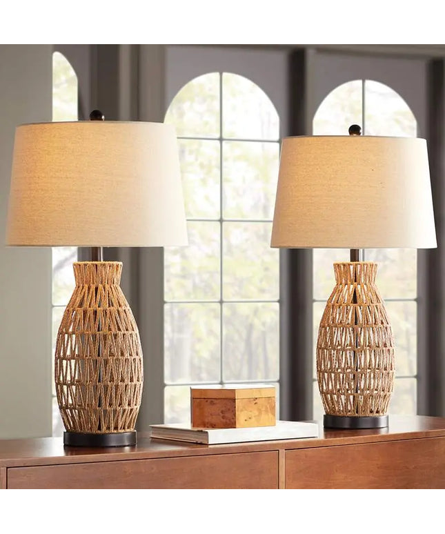 360 Lighting San Carlos 27" Rattan Wicker Table Lamps Set of 2 360 Lightning