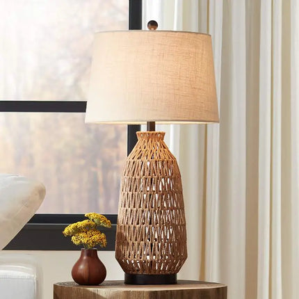 360 Lighting San Carlos 29" Modern Coastal Rattan Wicker Table Lamp 360 Lightning