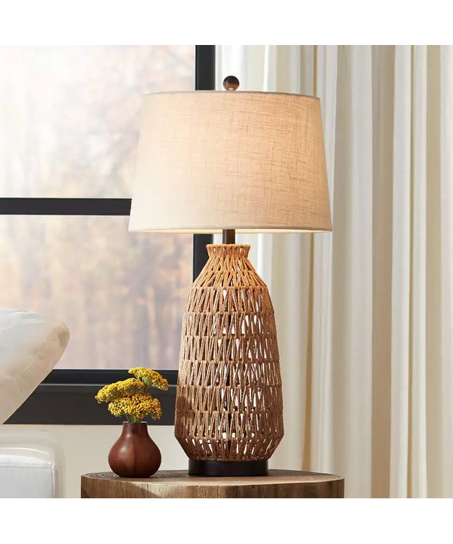 360 Lighting San Carlos 29" Modern Coastal Rattan Wicker Table Lamp 360 Lightning