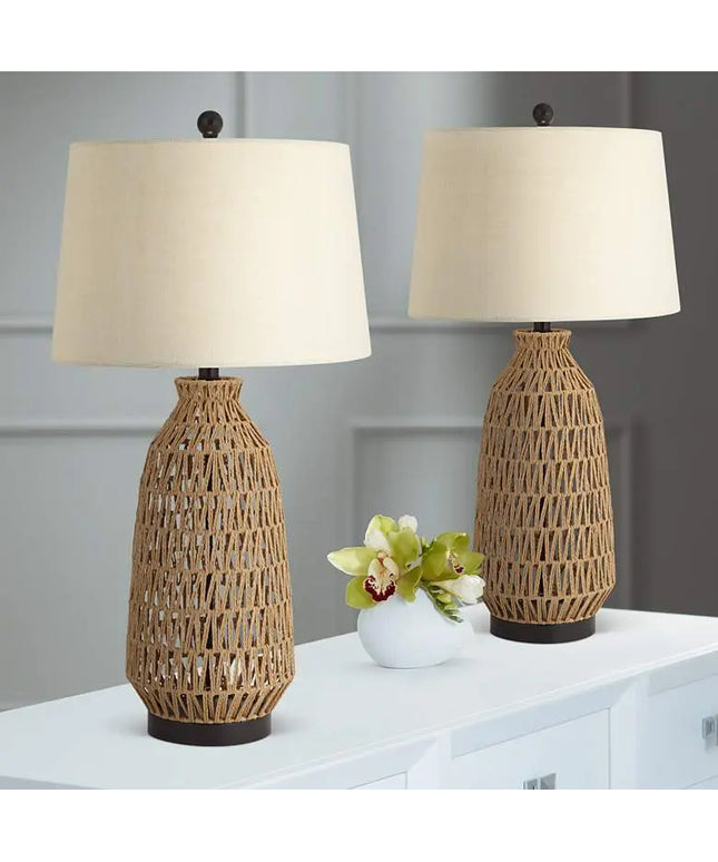 360 Lighting San Carlos 29" Rattan Wicker Table Lamps Set of 2 360 Lightning
