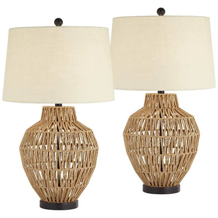 360 Lighting San Marcos 27" Natural Wicker Metal Table Lamps Set of 2 360 Lightning