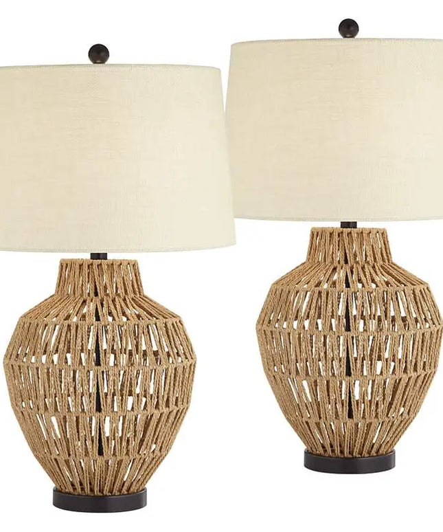 360 Lighting San Marcos 27" Natural Wicker Metal Table Lamps Set of 2 360 Lightning