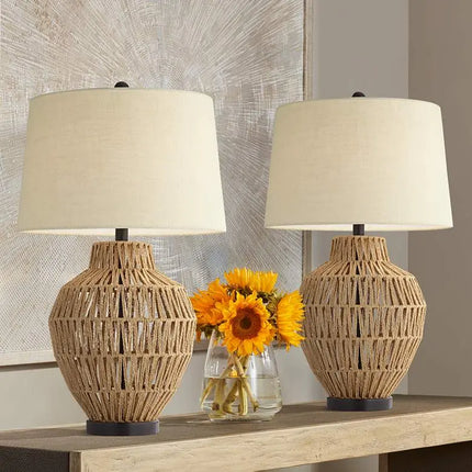 360 Lighting San Marcos 27" Natural Wicker Metal Table Lamps Set of 2 360 Lightning
