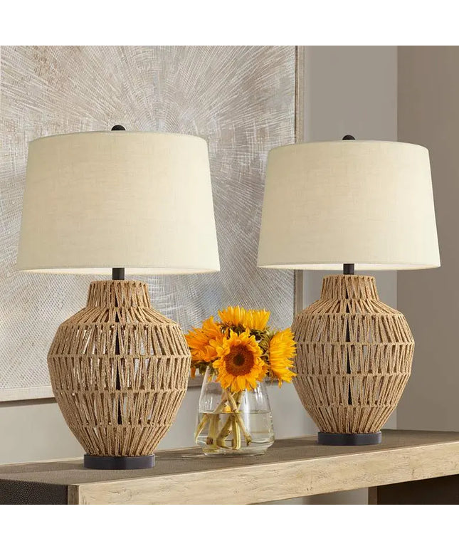 360 Lighting San Marcos 27" Natural Wicker Metal Table Lamps Set of 2 360 Lightning