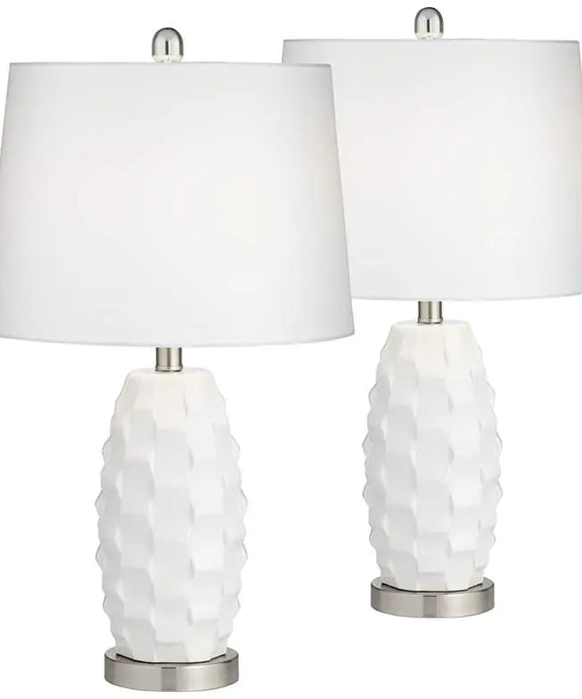 360 Lighting Scalloped 24 1/2" Ceramic LED Lamps with Dimmers Set of 2 360 Lightning