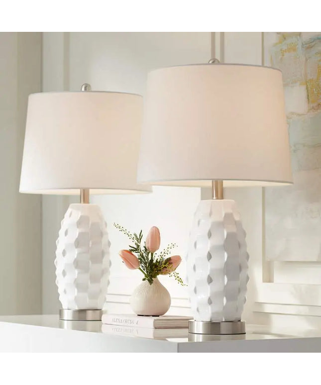 360 Lighting Scalloped 24 1/2" Ceramic LED Lamps with Dimmers Set of 2 360 Lightning