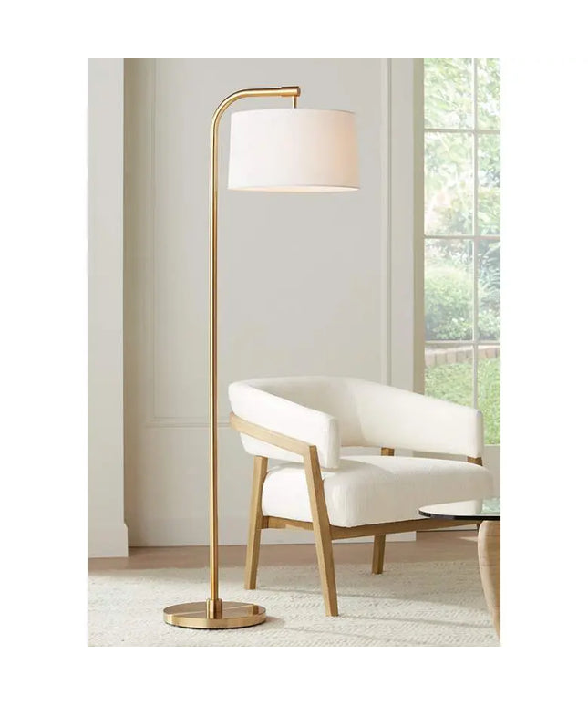 360 Lighting Serra 64" Warm Gold Chairside Arc Offset Arm Floor Lamp 360 Lightning