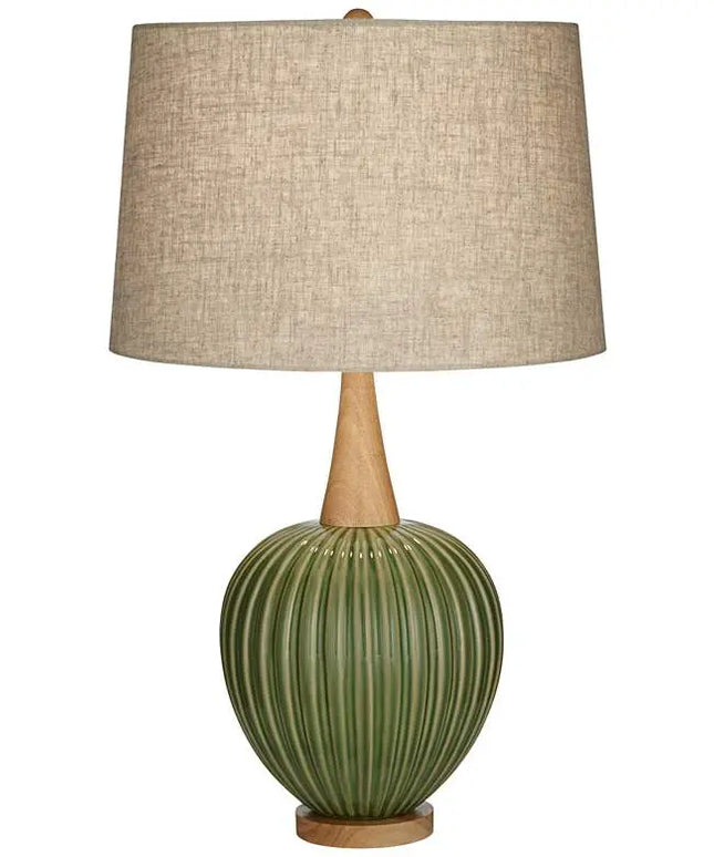360 Lighting Sevilla 29" Modern Ribbed Gourd Green Ceramic Table Lamp 360 Lightning