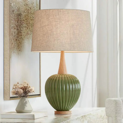 360 Lighting Sevilla 29" Modern Ribbed Gourd Green Ceramic Table Lamp 360 Lightning