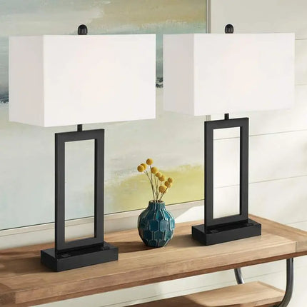 360 Lighting Todd 30" Open Base USB and Outlet Table Lamps Set of 2 360 Lightning