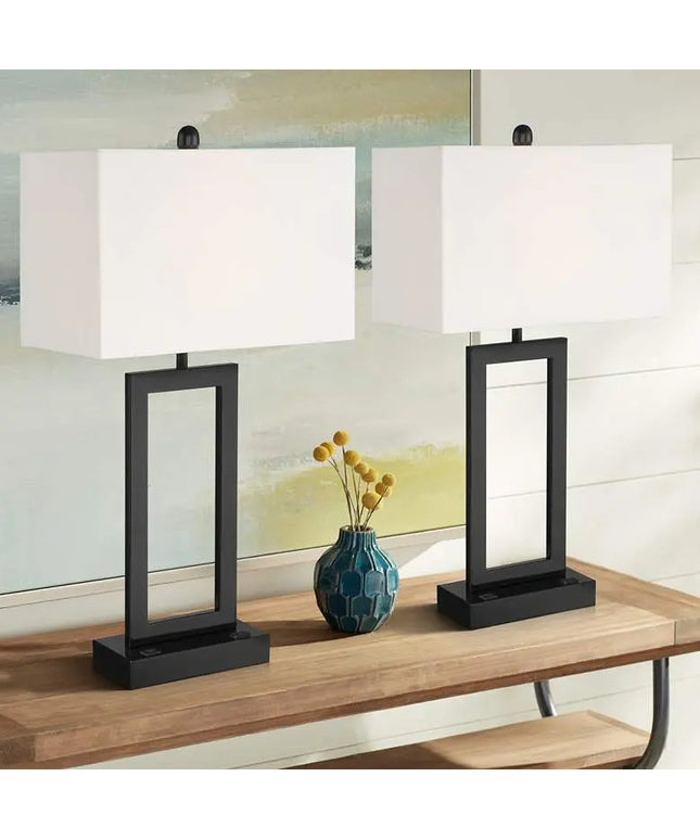 360 Lighting Todd 30" Open Base USB and Outlet Table Lamps Set of 2 360 Lightning