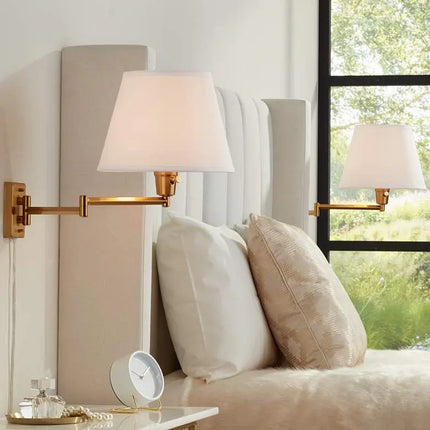 360 Lighting Valentine Warm Gold Swing Arm Plug-In Wall Lamps Set of 2 360 Lighting