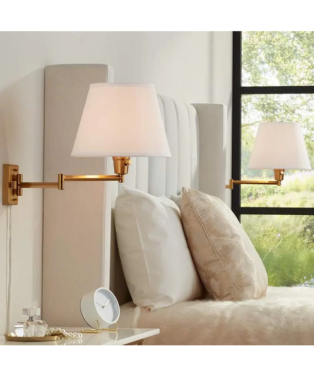 360 Lighting Valentine Warm Gold Swing Arm Plug-In Wall Lamps Set of 2 360 Lighting
