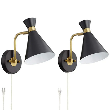 360 Lighting Venice Matte Black Cone Plug-In Wall Lamps Set of 2 360 Lighting