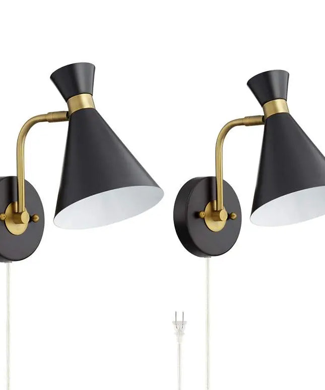 360 Lighting Venice Matte Black Cone Plug-In Wall Lamps Set of 2 360 Lighting