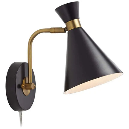 360 Lighting Venice Matte Black Cone Plug-In Wall Lamps Set of 2 360 Lighting