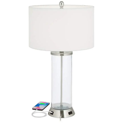 360 Lighting Watkin LED Glass Column USB and Outlet Table Lamps Set of 2 360 Lightning