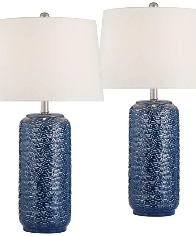 360 Lighting Waves 26 1/2" High Blue Ceramic Table Lamps Set of 2 360 Lightning