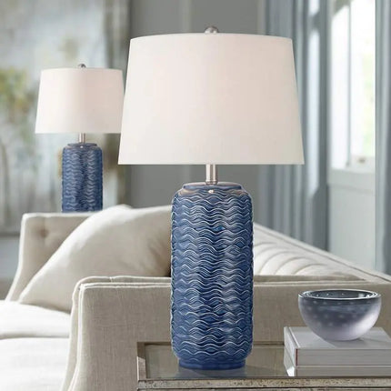 360 Lighting Waves 26 1/2" High Blue Ceramic Table Lamps Set of 2 360 Lightning