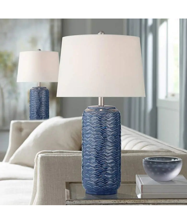 360 Lighting Waves 26 1/2" High Blue Ceramic Table Lamps Set of 2 360 Lightning