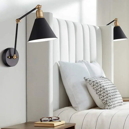 360 Lighting Wray Black and Antique Brass Hardwire Wall Lamps Set of 2