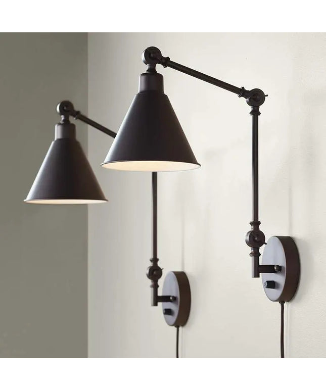 360 Lighting Wray Bronze Metal Adjustable Plug-In Wall Lamps Set of 2 360 Lightning