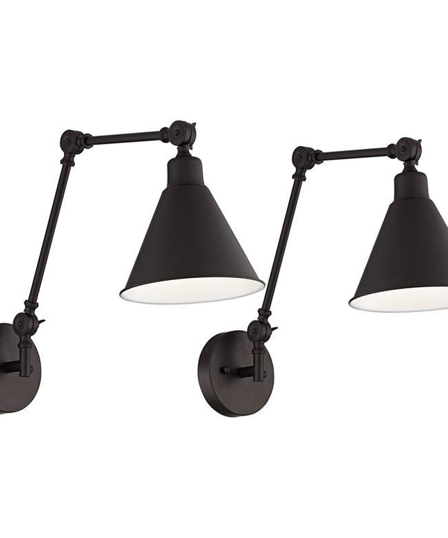 360 Lighting Wray Bronze Metal Finish Hardwire Wall Lamps Set of 2