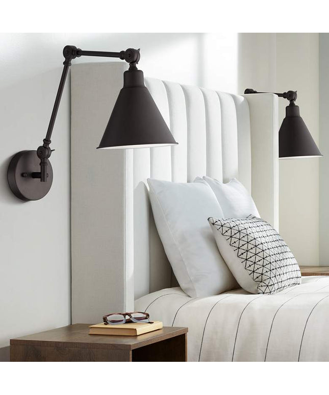 360 Lighting Wray Bronze Metal Finish Hardwire Wall Lamps Set of 2