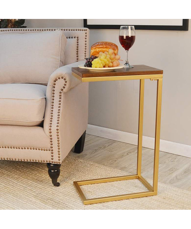 Aggie 16" Wide Elm Top and Gold Frame Computer Tray Table