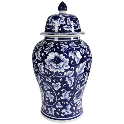 Aline Blue and White 18" High Ginger Jar with Lid Dahlia Studios