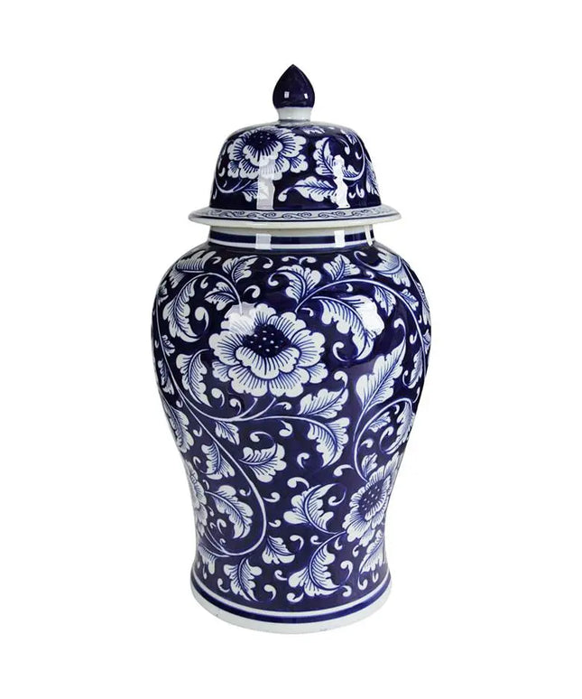 Aline Blue and White 18" High Ginger Jar with Lid Dahlia Studios
