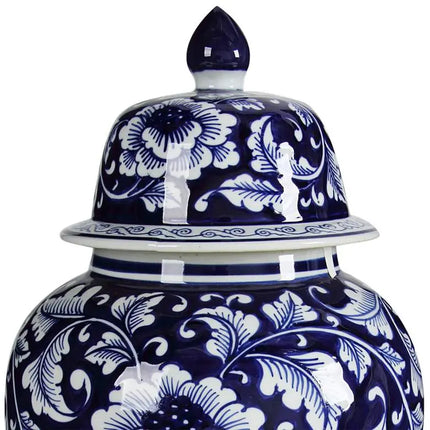 Aline Blue and White 18" High Ginger Jar with Lid Dahlia Studios