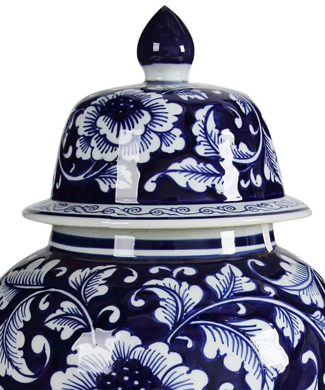 Aline Blue and White 18" High Ginger Jar with Lid Dahlia Studios