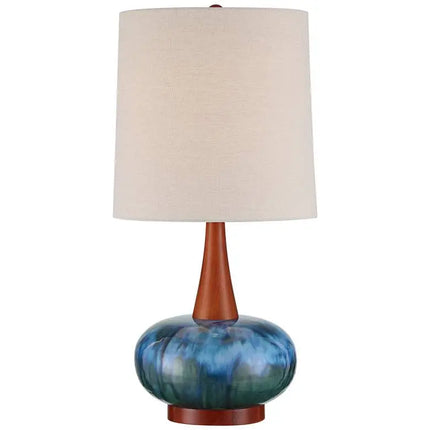 Andi 25" Modern Wood and Blue Ceramic Table Lamp 360 Lightning