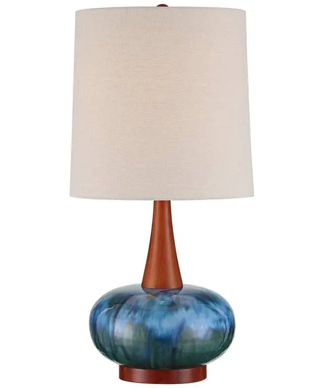 Andi 25" Modern Wood and Blue Ceramic Table Lamp 360 Lightning