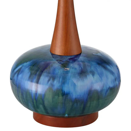 Andi 25" Modern Wood and Blue Ceramic Table Lamp 360 Lightning