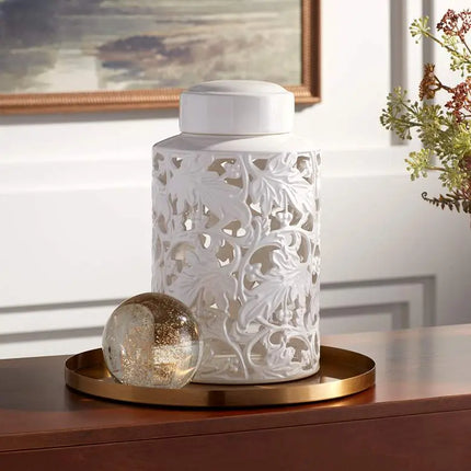 Angelique 12" High White Ceramic Jar with Lid Barnes and Ivy
