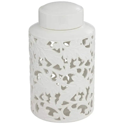 Angelique 12" High White Ceramic Jar with Lid Barnes and Ivy