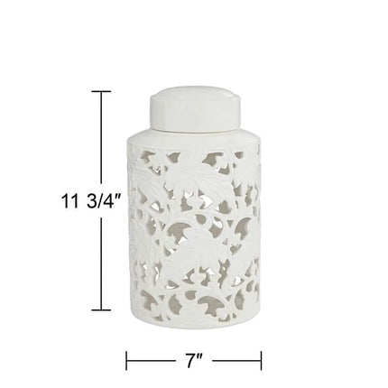 Angelique 12" High White Ceramic Jar with Lid Barnes and Ivy