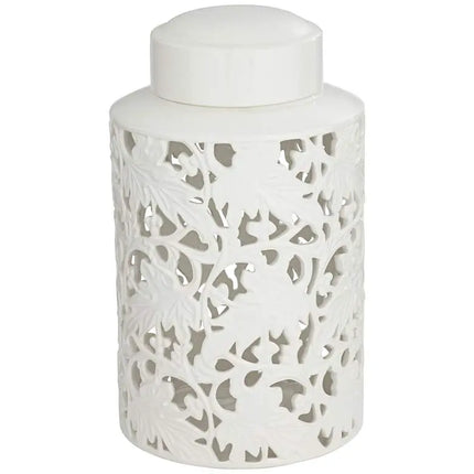 Angelique 15 3/4" High White Ceramic Jar with Lid Barnes and Ivy