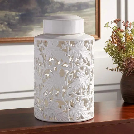 Angelique 15 3/4" High White Ceramic Jar with Lid Barnes and Ivy