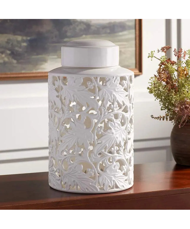 Angelique 15 3/4" High White Ceramic Jar with Lid Barnes and Ivy