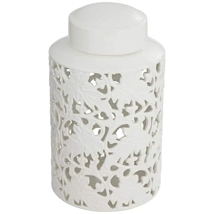 Angelique 15 3/4" High White Ceramic Jar with Lid Barnes and Ivy