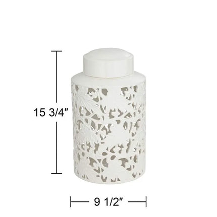 Angelique 15 3/4" High White Ceramic Jar with Lid Barnes and Ivy