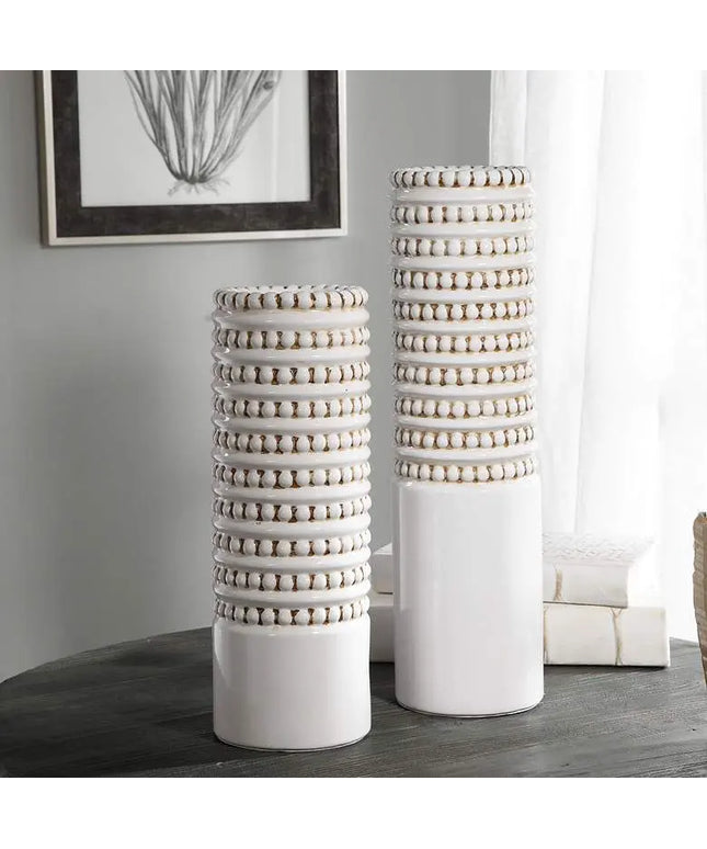 Angelou White Ceramic Vase Set of 2 Uttermost