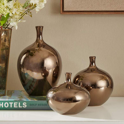 Ansen Metallic Bronze Ceramic Decorative Vases Set of 3